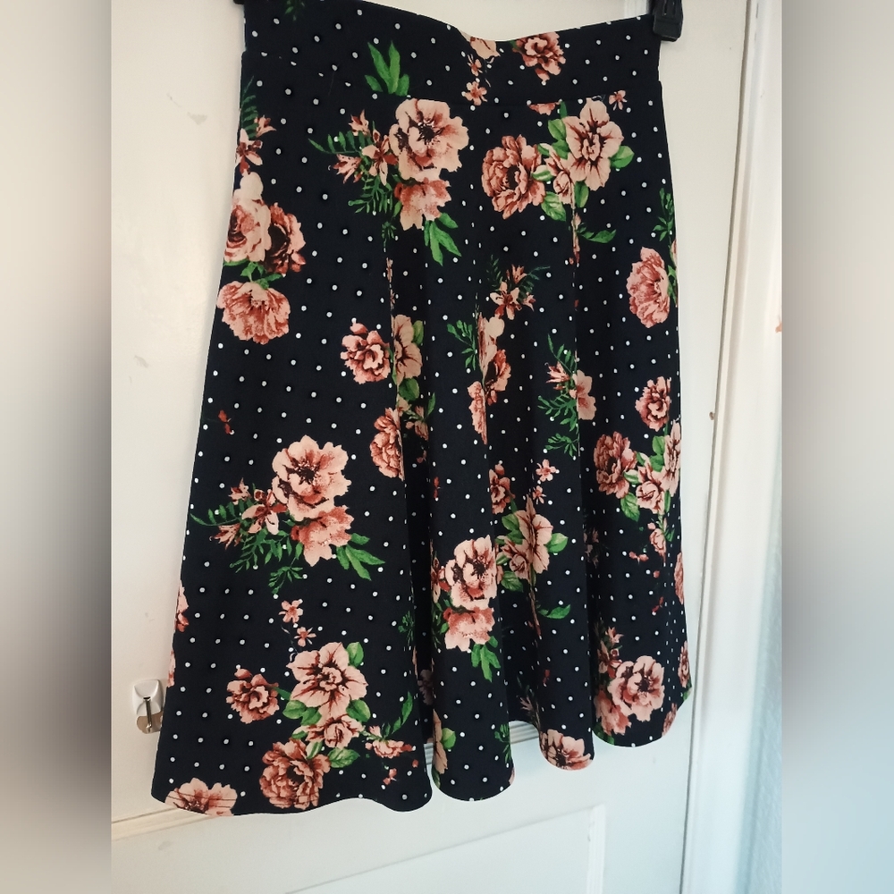 Floral & Polka Dot Navy A-Line Skirt